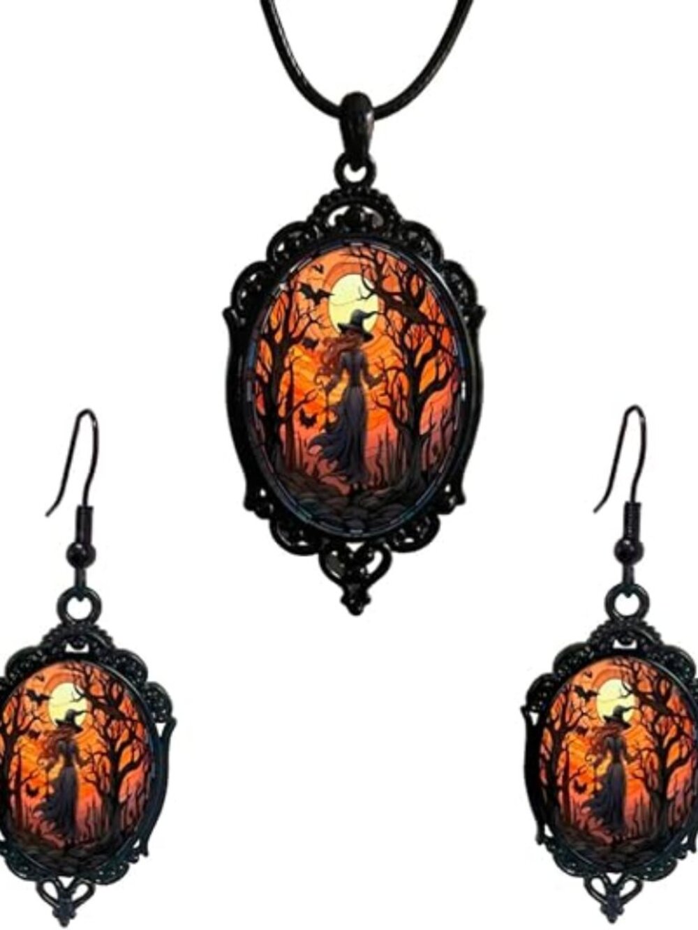 Gothic Necklace Earrings Set Halloween Jewelry for Women